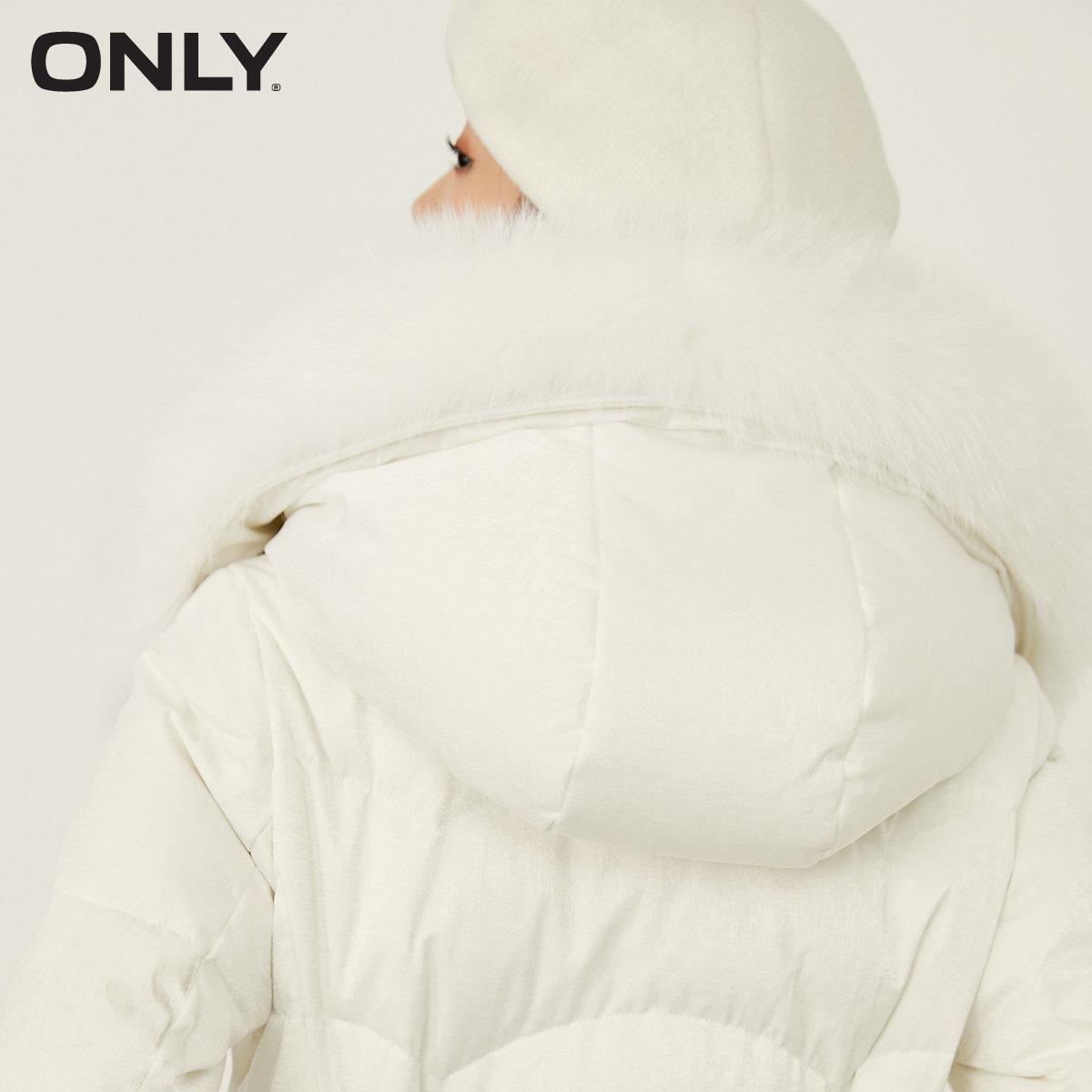 only2021冬季新款中长款连帽白鸭绒 ONLYoutlets店羽绒服