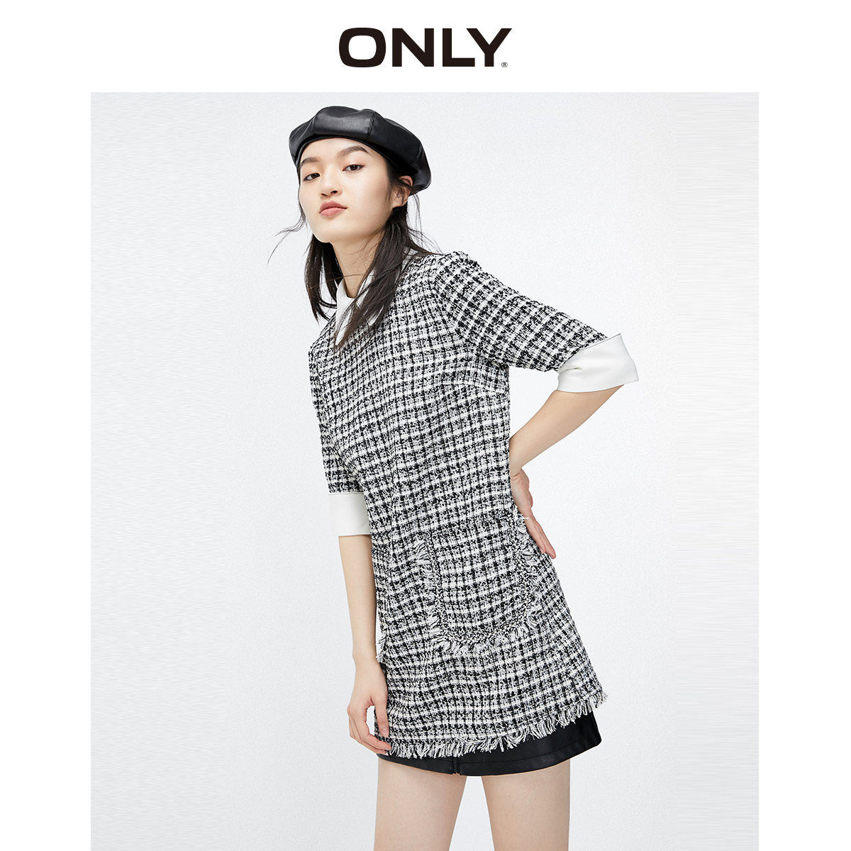 only奥莱冬季新款小香风格子连衣裙 ONLYoutlets店连衣裙