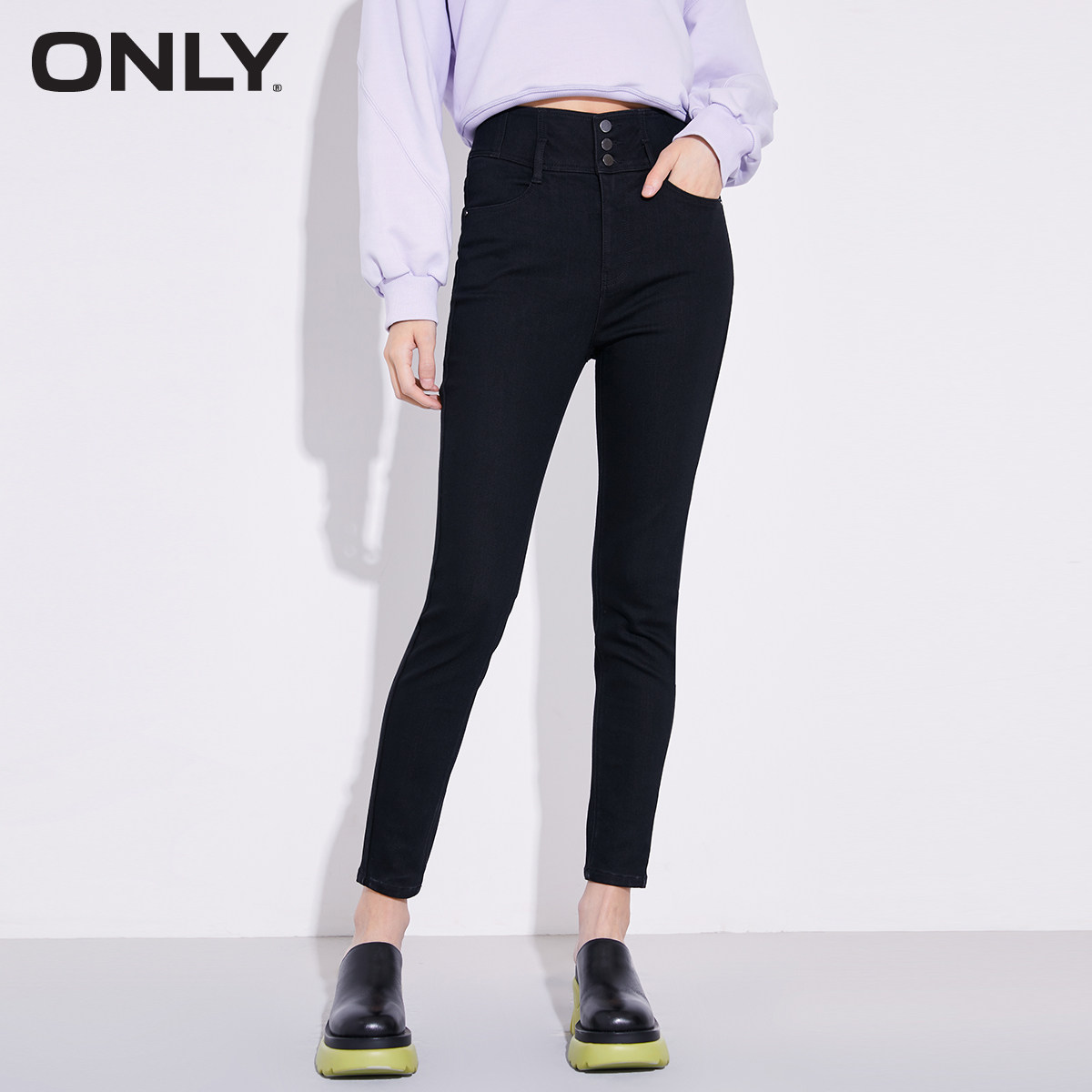 only2021冬季新款茶叶碳发热高腰 ONLYoutlets店牛仔裤