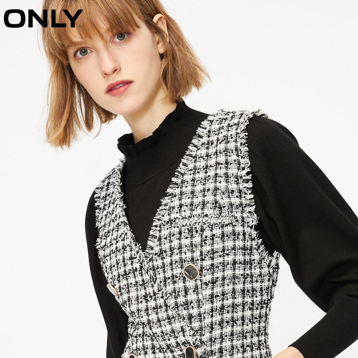 only奥莱夏季两件套小香风泡泡袖 ONLYoutlets店连衣裙