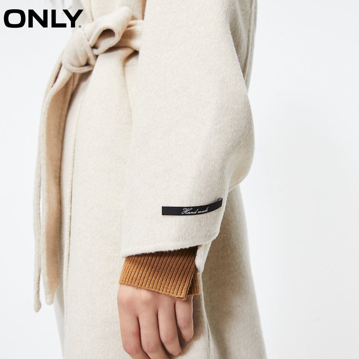 only奥莱气质柔软双面呢翻领系带女 ONLYoutlets店毛呢外套