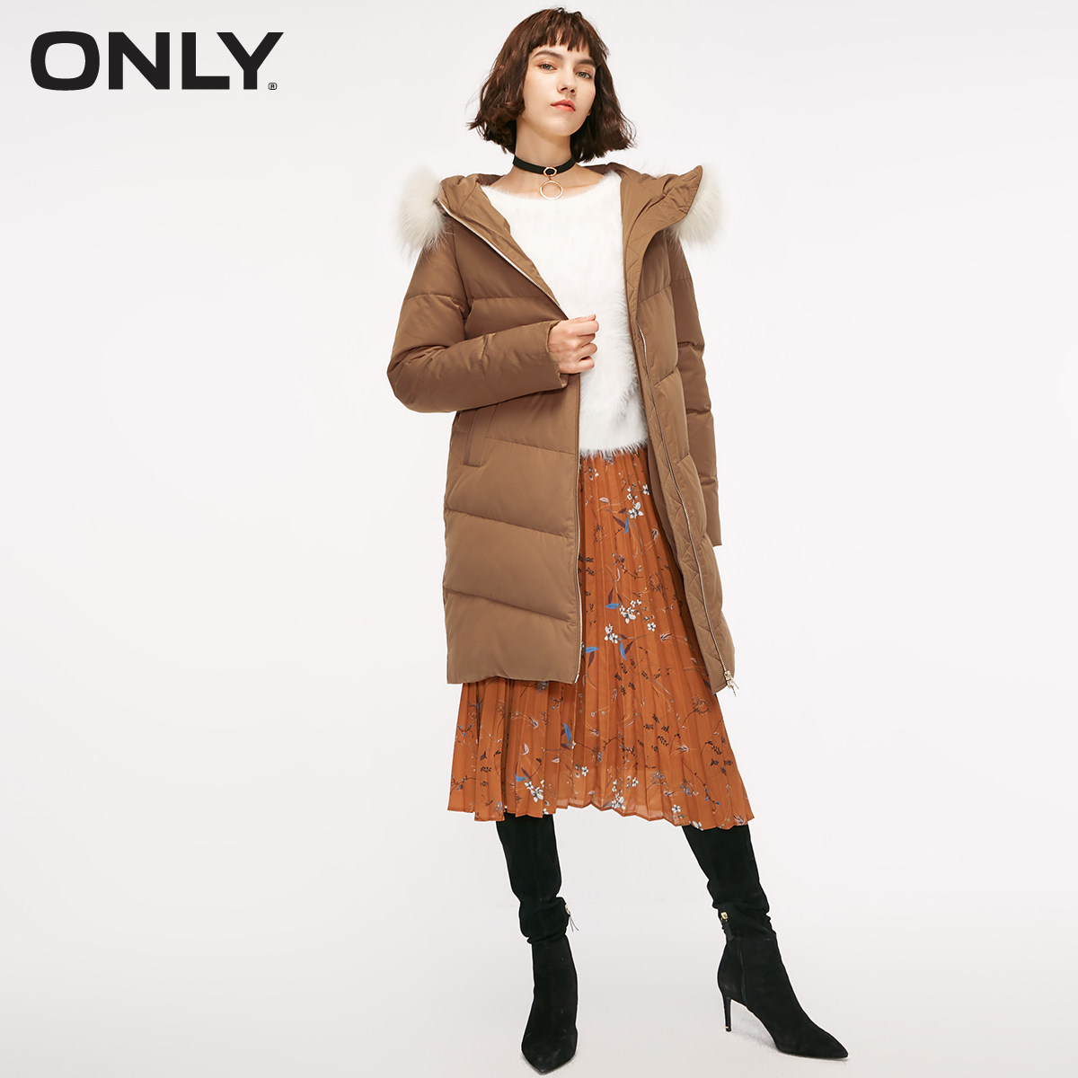 only冬季新款连帽中长款羽绒服 ONLYoutlets店羽绒服