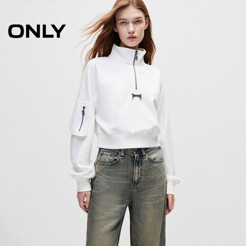 【ONLY奥莱】秋季新款潮流休闲拉链立领短款卫衣女 - 图0