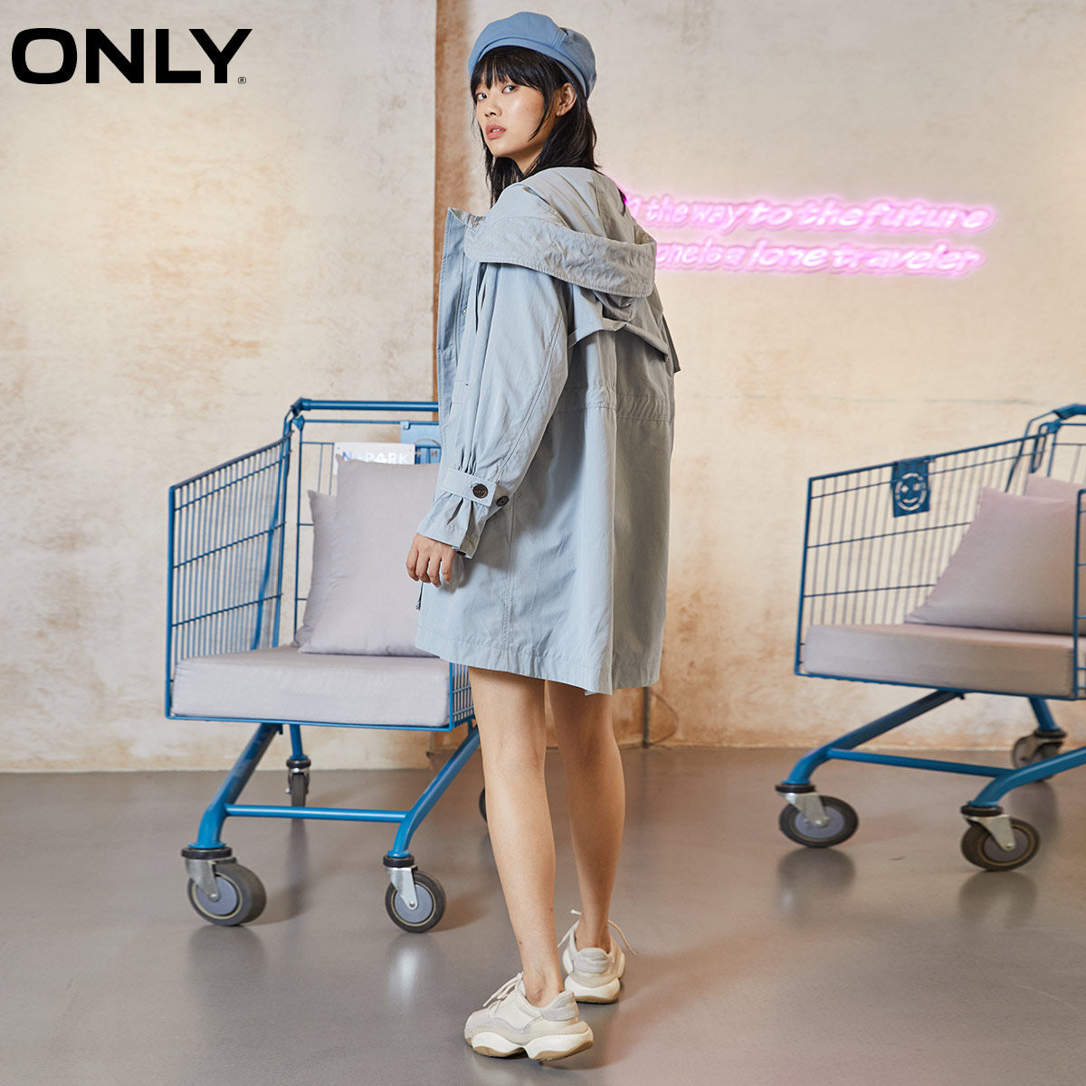 only奥莱休闲派克抽绳收腰连帽风衣 ONLYoutlets店风衣