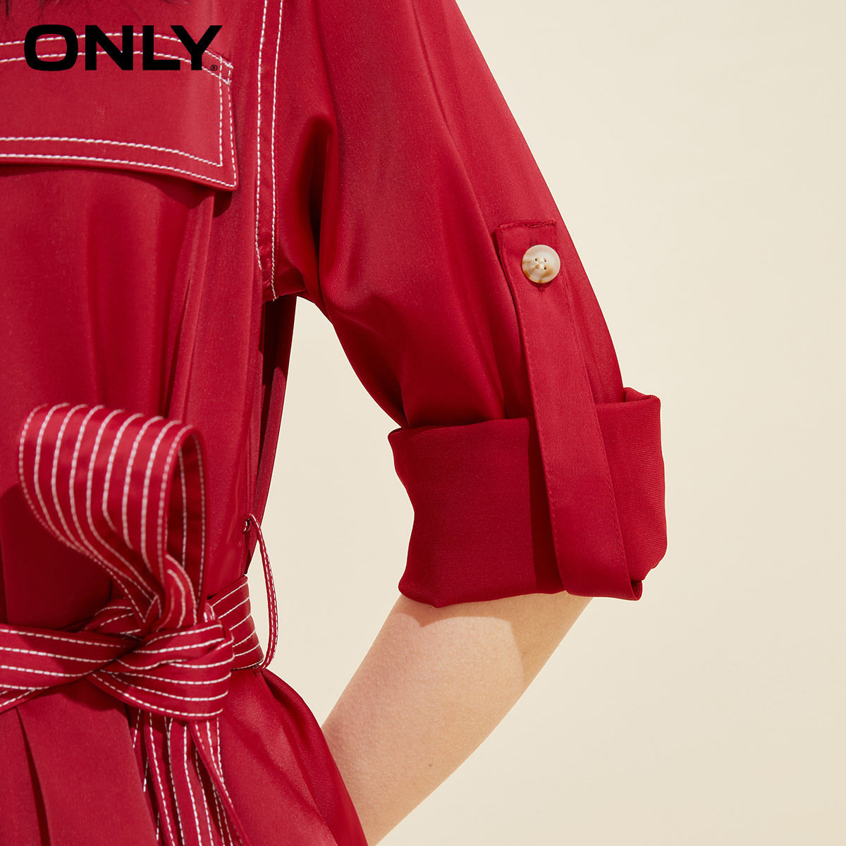 only夏季新款气质收腰长袖新年衬衫 ONLYoutlets店连衣裙