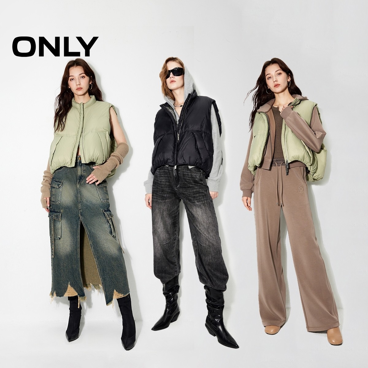 【ONLY奥莱】冬季新款潮流百搭90%白鸭绒保暖马甲羽绒服女