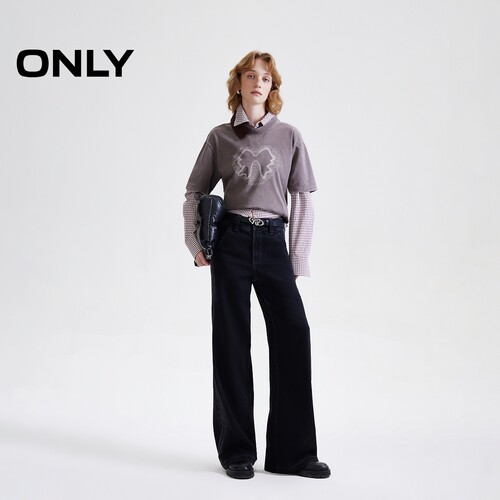 【ONLY奥莱】春夏复古撞色水洗高腰直筒裤显瘦显高长裤牛仔裤女 - 图3