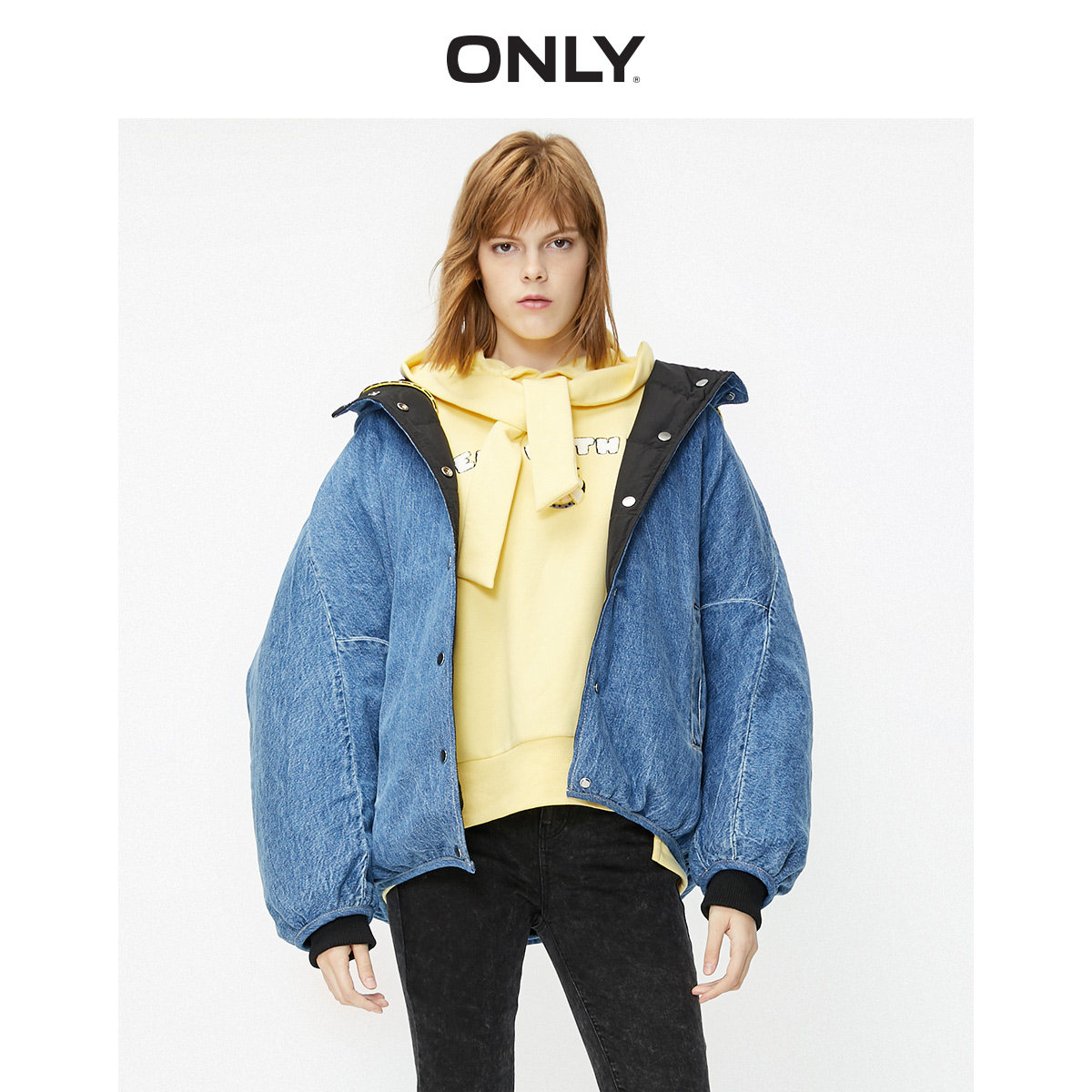 only冬季新款短款宽松两面穿白鸭绒 ONLYoutlets店羽绒服