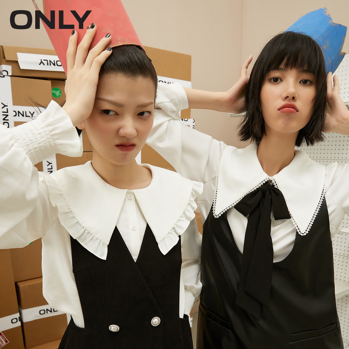 only2021冬季新款时尚娃娃领连衣裙 ONLYoutlets店连衣裙