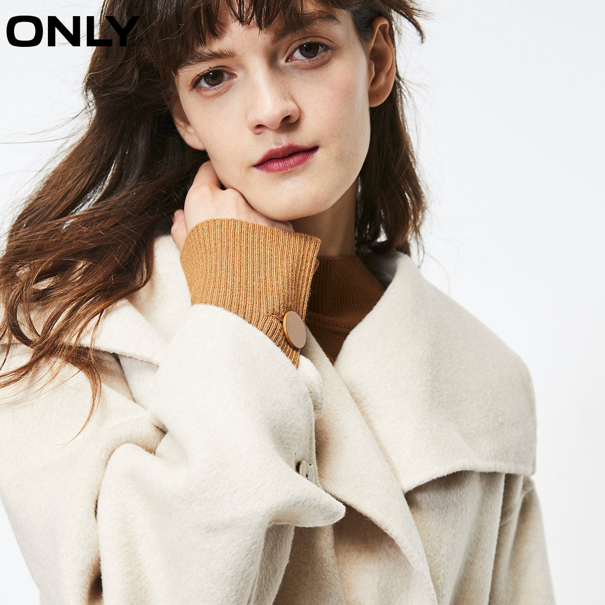 only奥莱气质柔软双面呢翻领系带女 ONLYoutlets店毛呢外套