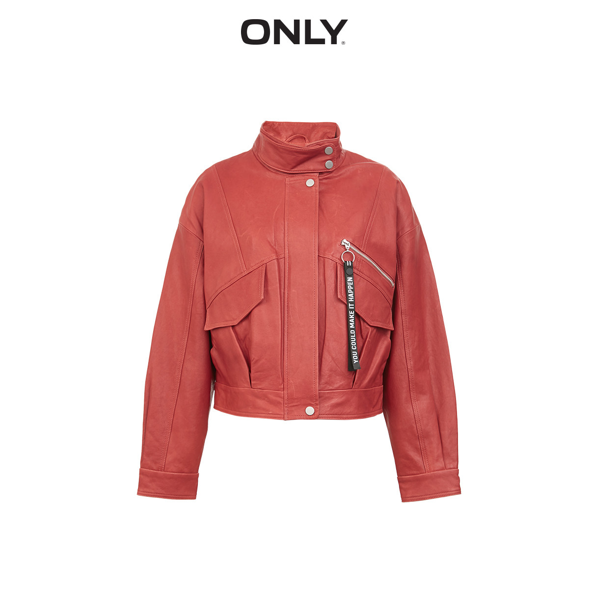 only冬季新款绵羊皮字母飘带皮衣 ONLYoutlets店皮衣