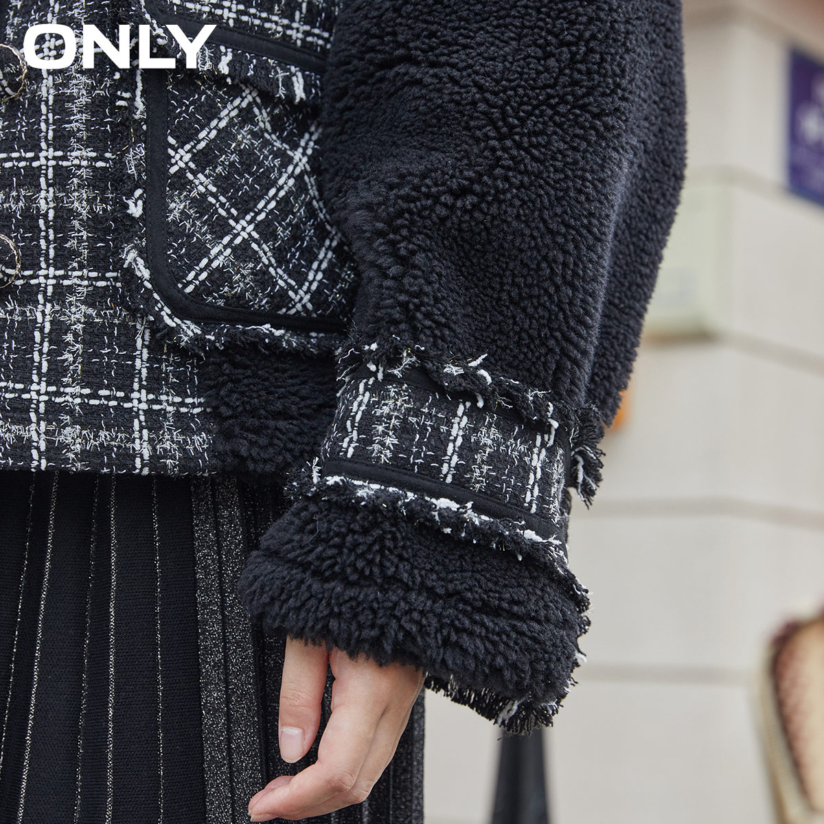 only奥莱秋季潮流小香风毛外套夹克 ONLYoutlets店皮衣