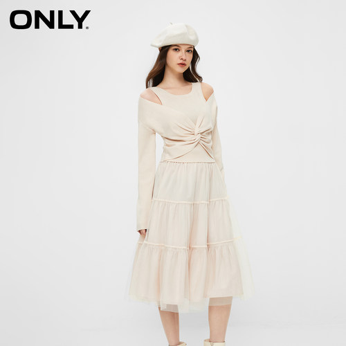 【ONLY奥莱】秋冬通勤气质收腰U领欧根纱套装连衣裙女 - 图0