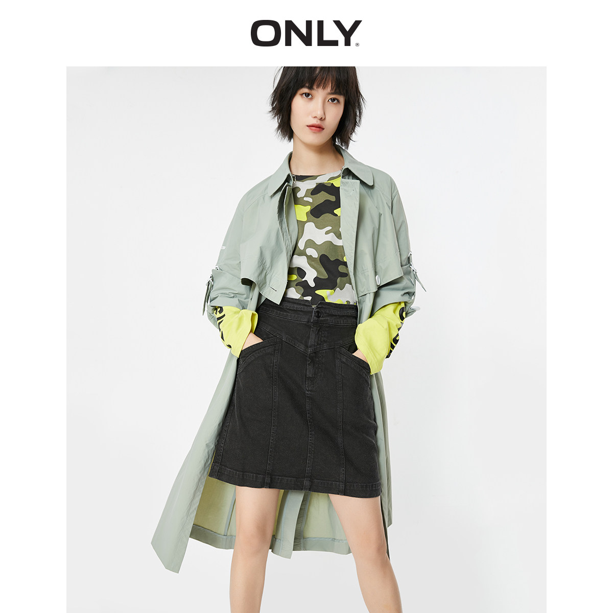 only奥莱秋季新款中长款字母休闲 ONLYoutlets店风衣