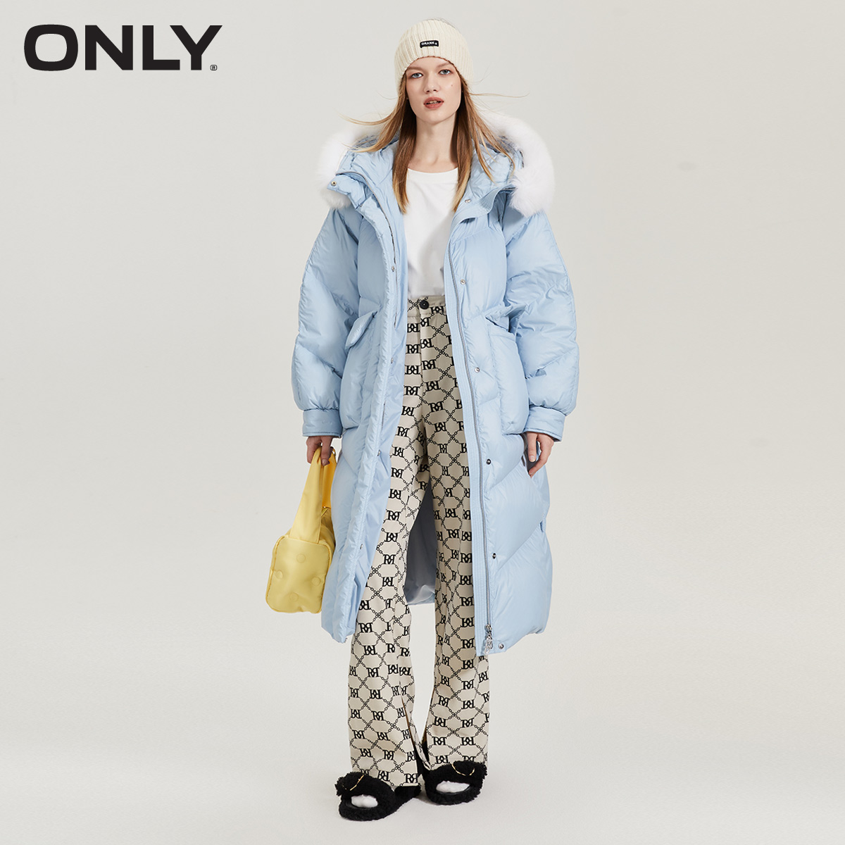 only2021冬季新款90绒狐毛领长款 ONLYoutlets店羽绒服