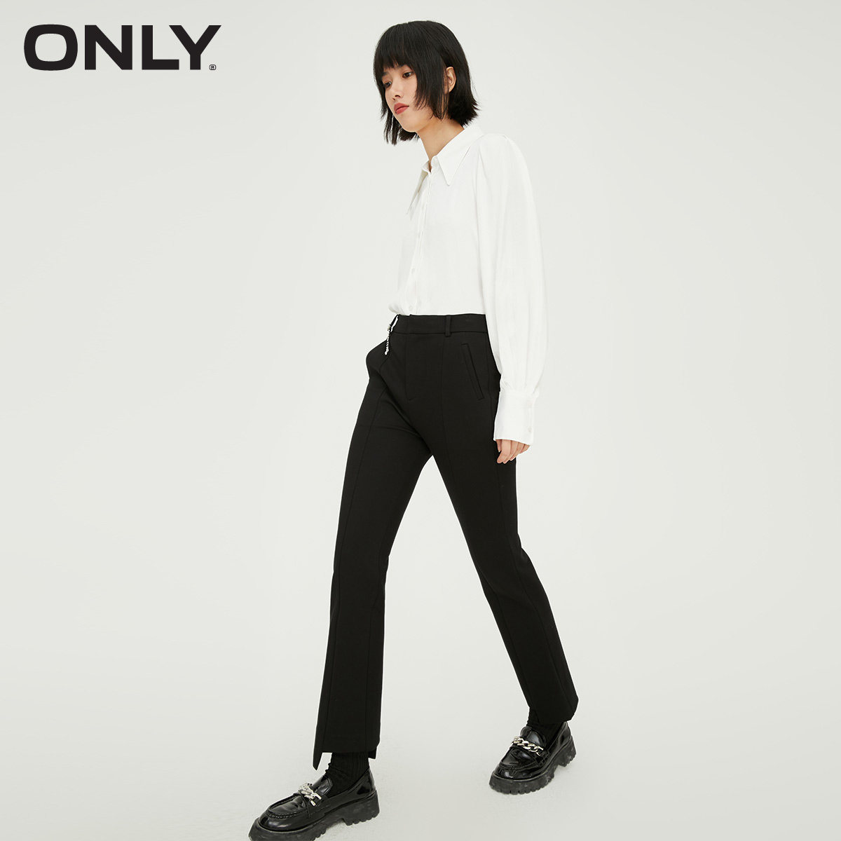 only2021冬季新款简约纯色休闲裤 ONLYoutlets店休闲裤