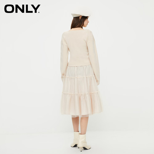 【ONLY奥莱】秋冬通勤气质收腰U领欧根纱套装连衣裙女 - 图2