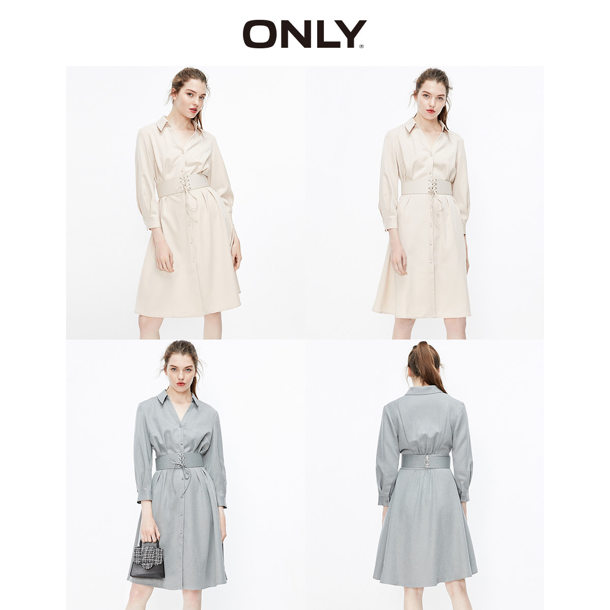 only奥莱秋季新款深v领桔梗连衣裙 ONLYoutlets店连衣裙