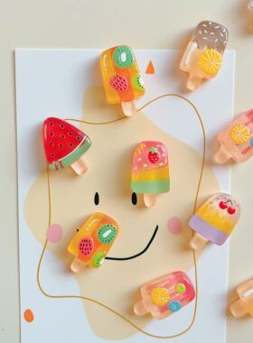 6pcs Magnetic Fridge Magnets Set] 6pcs Set of Fruit & Ice Cr
