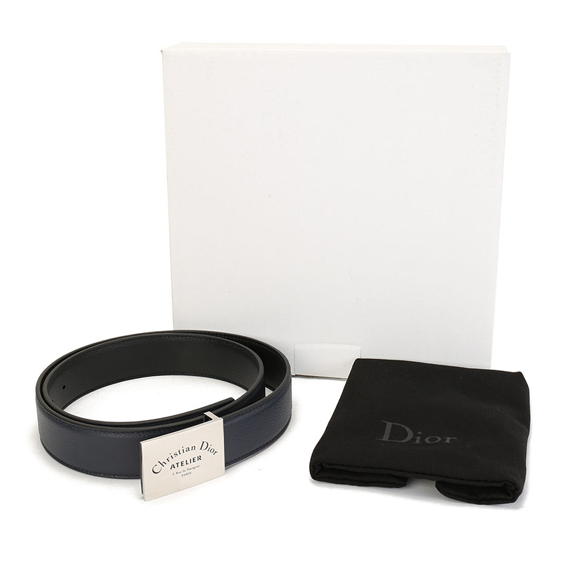 dior/迪奥男士藏蓝色牛皮板扣皮带 CLUSA海外腰带/皮带/腰链