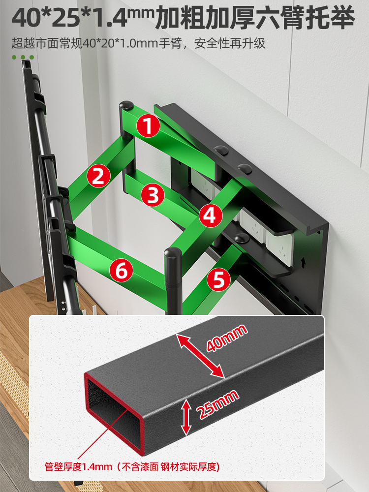 通用电视伸缩挂架内嵌安装避开插座于海信Vidda55/65/75/85英寸-图0