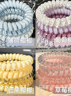 新款电话线发圈高弹力波点发绳高品质女发饰耐用无痕塑料薄荷色