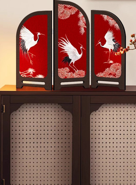 中古风仙鹤桌面屏风摆件