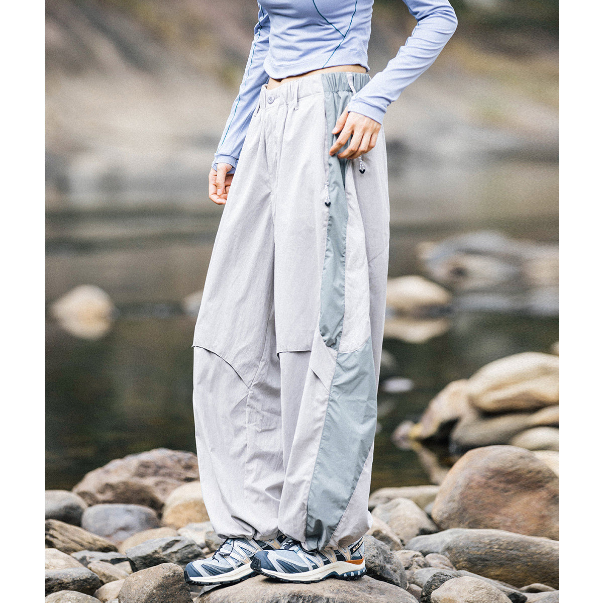 Mountain户外山系宽松速干伞兵裤拼色阔腿工装裤直筒休闲长裤男女,淘宝优惠券,粉丝福利购,淘宝优惠卷