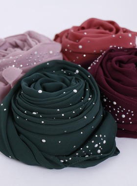 women scarf Silk Shawl烫钻头巾女欧美回族印度多色丝巾