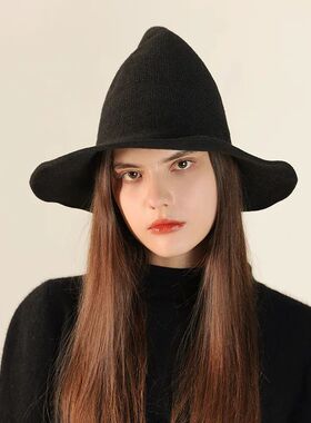 Halloween Vintage Wool Knit Hat Women's Witch Hat Dress Up P