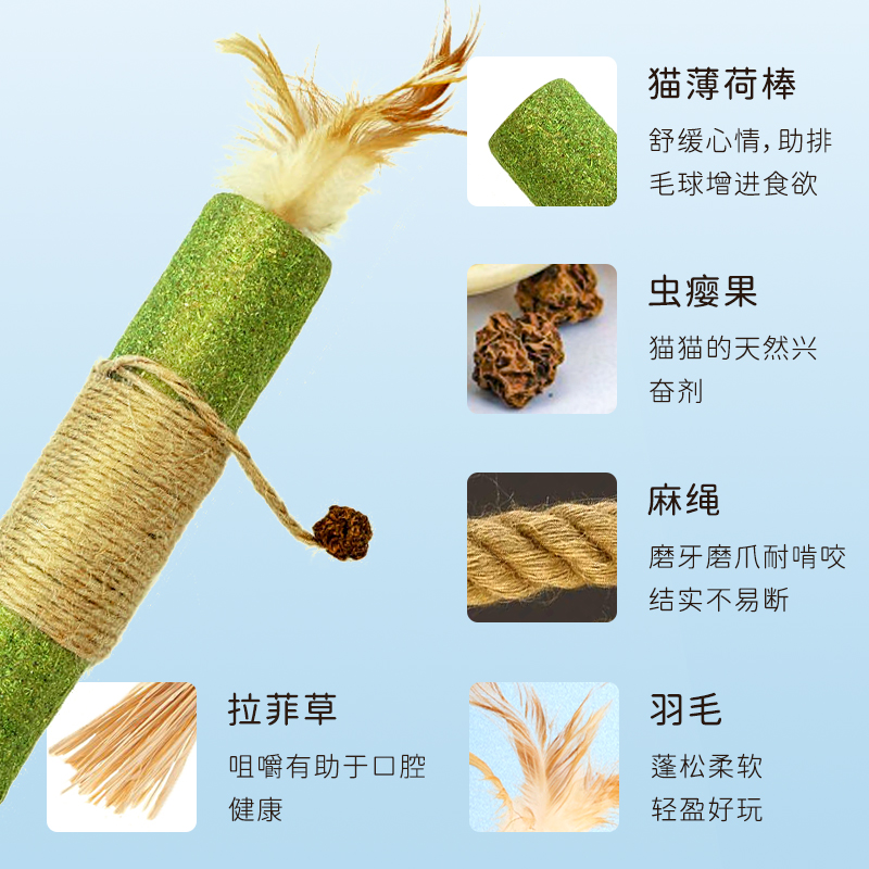 猫薄荷磨牙棒逗猫棒自嗨解闷虫瘿果木天蓼猫玩具神器耐咬洁齿用品