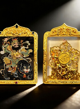 六臂黑财真金千手观音唐卡吊坠