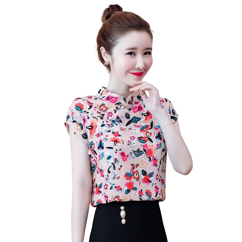 雪纺女短袖2020年夏季新款复古衬衫 素手挽歌蕾丝衫/雪纺衫