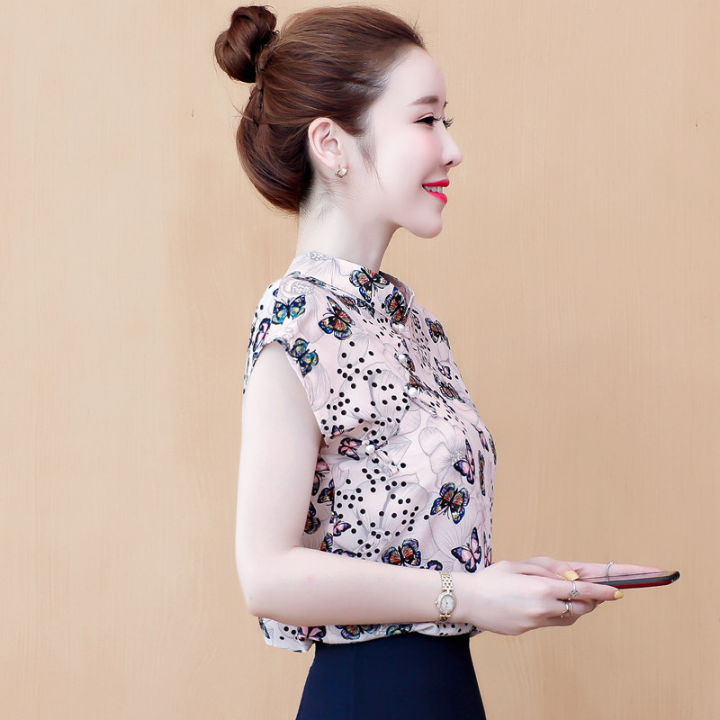 雪纺女短袖2020年夏季新款复古衬衫 素手挽歌蕾丝衫/雪纺衫