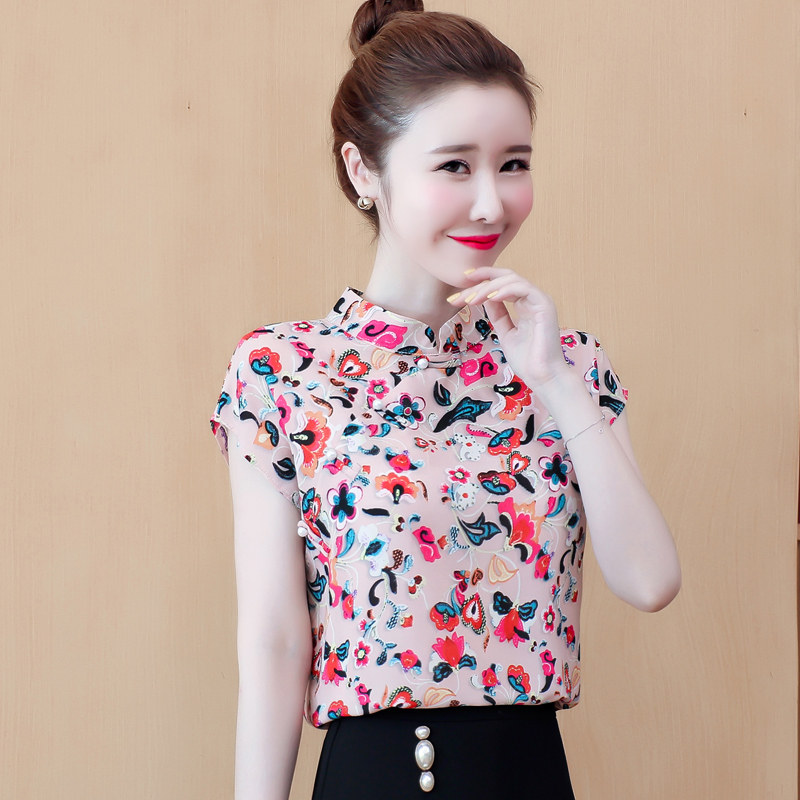 雪纺女短袖2020年夏季新款复古衬衫 素手挽歌蕾丝衫/雪纺衫