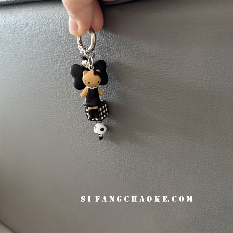 甜酷风卡通小猫车钥匙扣手机壳挂件书包包包挂绳格子早秋款 - 图3