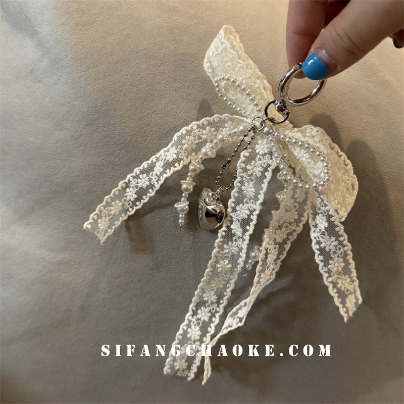 蝴蝶结蕾丝创意车钥匙扣书包挂件珍珠耳机套挂绳包包饰品个性,淘宝优惠券,粉丝福利购,淘宝优惠卷