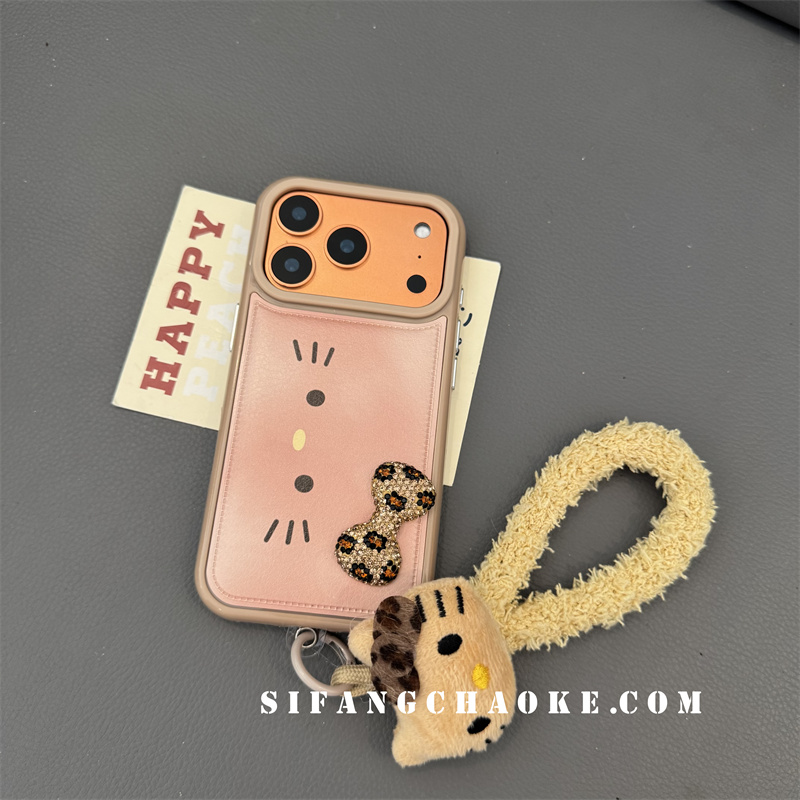 小猫皮质蝴蝶结立体适用iPhone17ProMax手机壳15/14/16Pro套16Pm壳15PM壳 - 图1