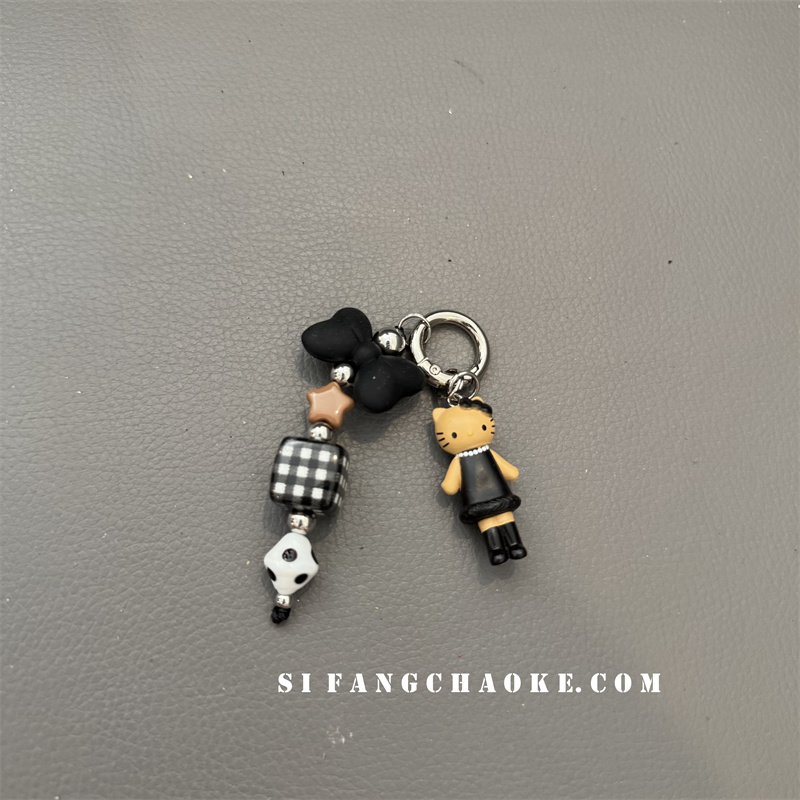 甜酷风卡通小猫车钥匙扣手机壳挂件书包包包挂绳格子早秋款 - 图2