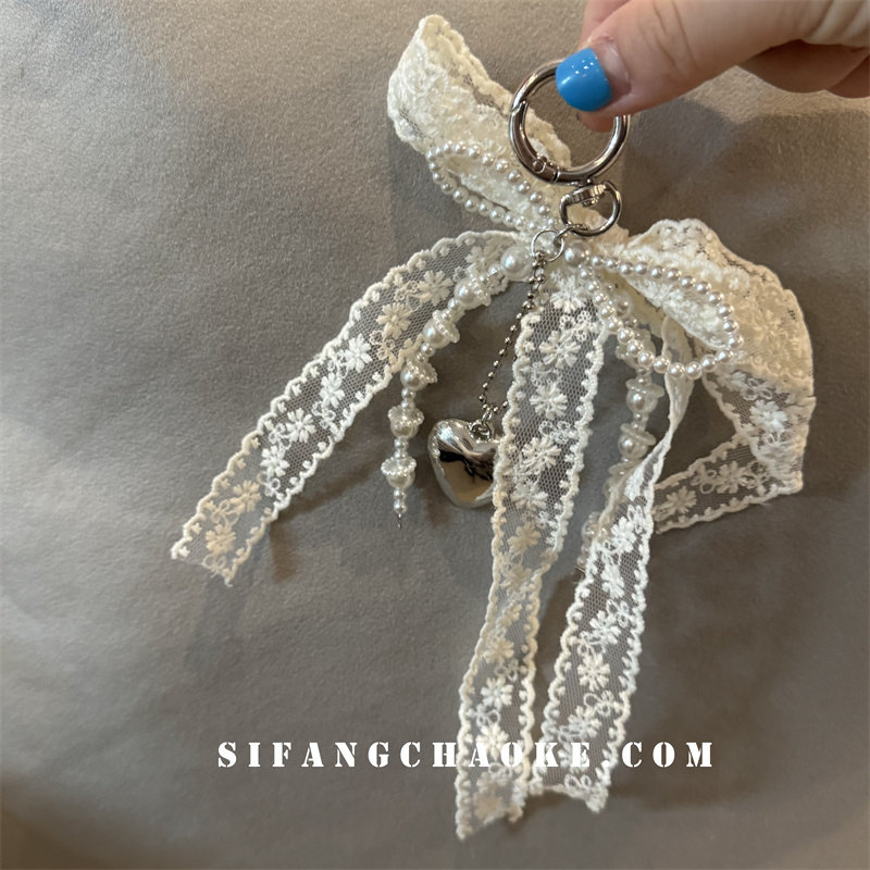 蝴蝶结蕾丝创意车钥匙扣书包挂件珍珠耳机套挂绳包包饰品个性,淘宝优惠券,粉丝福利购,淘宝优惠卷
