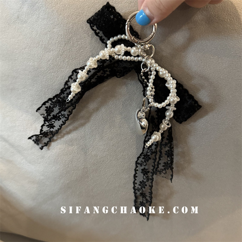 蝴蝶结蕾丝创意车钥匙扣书包挂件珍珠耳机套挂绳包包饰品个性,淘宝优惠券,粉丝福利购,淘宝优惠卷