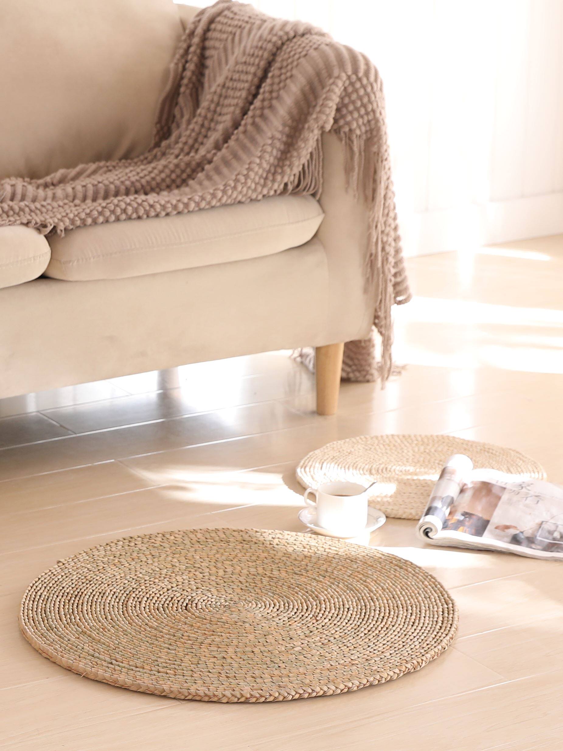 圆形草席子垫子草编榻榻米蒲草打坐垫大号亚麻编织多功能布艺茶几