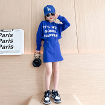 Girls dress for dress fall 2023 new big child Long sleeves Hood Sweatshirt Dress Autumn Clothing Web Red Casual Dresses Childrens