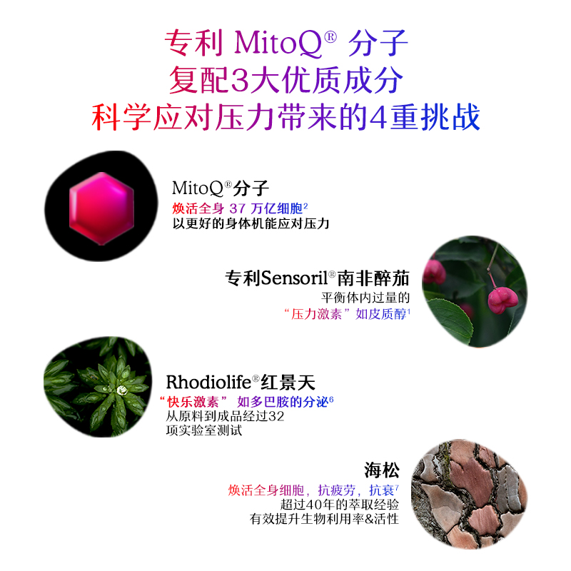 MitoQ肾上腺解压胶囊助眠舒缓放松心情60粒辅酶q10进口保健品