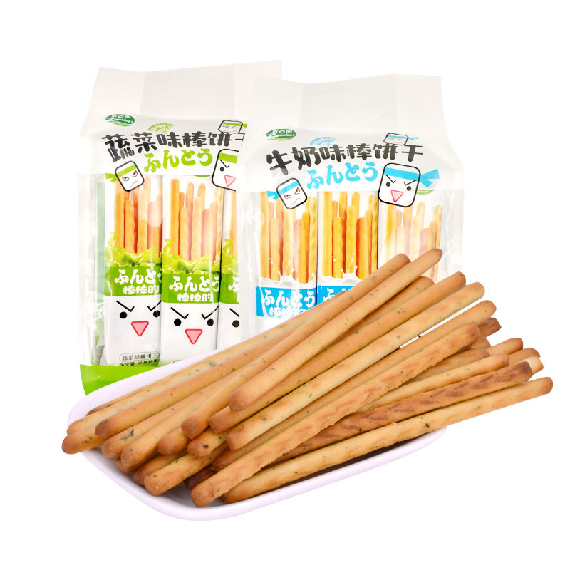 滋百丽蔬菜牛奶味饼干休闲办公室零食小吃儿童饼干棒条145g袋