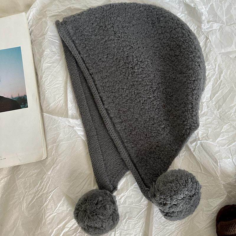 羊毛带球球女士护耳帽保暖透气针织帽毛线帽冬季红色灰色显脸小,淘宝优惠券,粉丝福利购,淘宝优惠卷