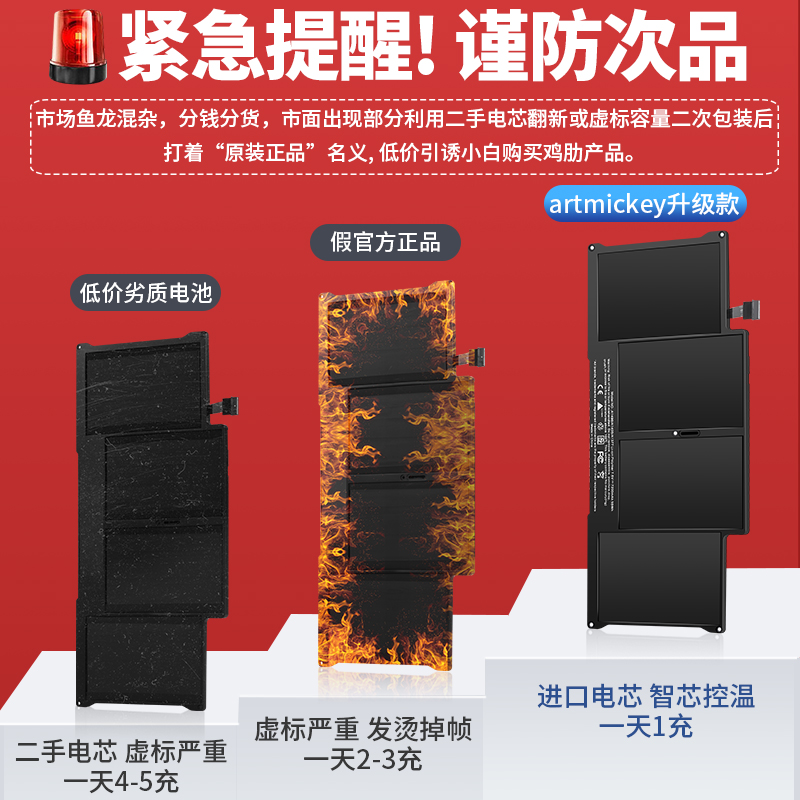 艺米奇适用于苹果笔记本电池Mac MacBook Air Pro A1369 A1466电脑A1405A1496A1377 11.6 13.3寸 MC504 MD761 - 图0