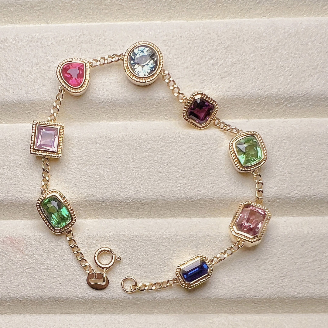 CB16 color sapphire natural loose stone 18K gold inlaid fine-cut bracelet earrings ring pendant fashionable new