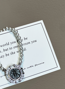 复古宫廷风灰色珍珠古币项链女小众设计感锁骨链轻奢高级感毛衣链