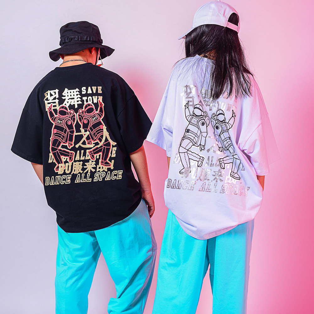 少儿嘻哈街舞服男童宽松练功服t恤蓝色长裤女童